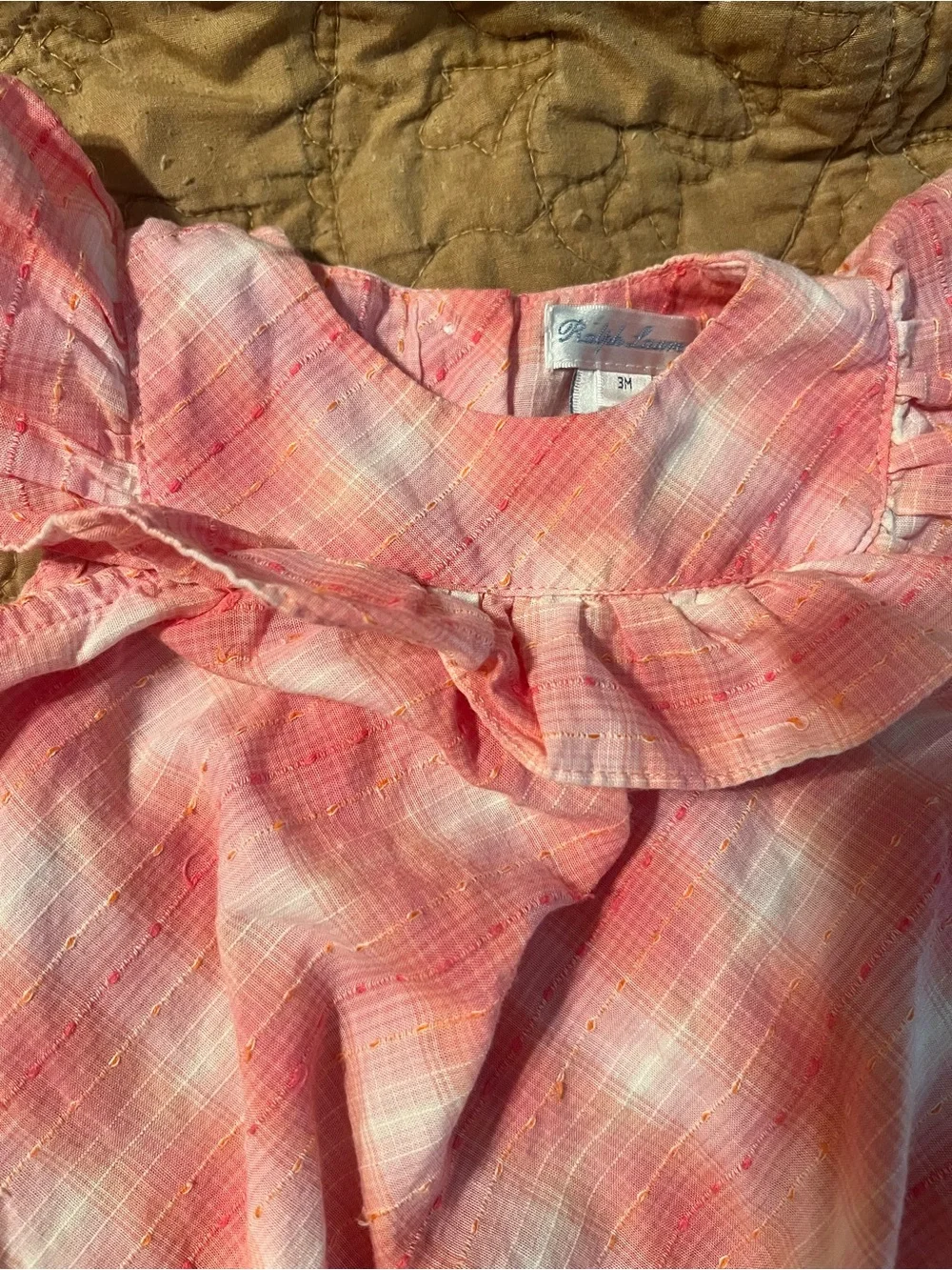 Ralph Lauren Pink Plaid Ruffle Bubble 3mon